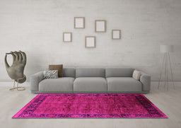 Machine Washable Oriental Pink Industrial Rug in a Living Room, wshurb1684pnk