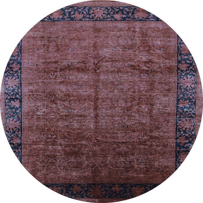 Round Machine Washable Oriental Light Blue Industrial Rug, wshurb1684lblu