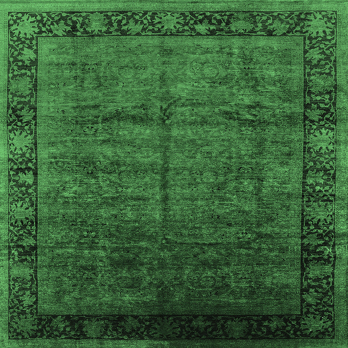 Square Machine Washable Oriental Emerald Green Industrial Area Rugs, wshurb1684emgrn