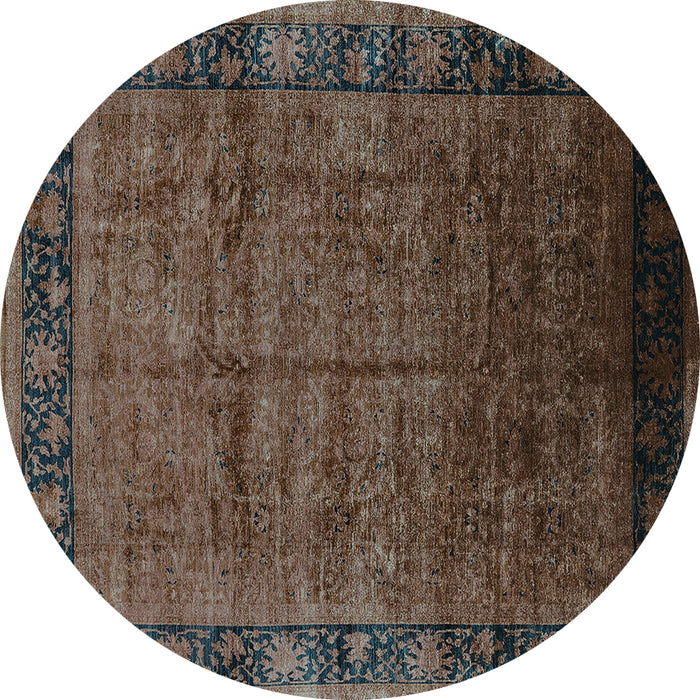 Round Machine Washable Oriental Turquoise Industrial Area Rugs, wshurb1684turq
