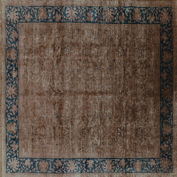 Square Machine Washable Oriental Turquoise Industrial Area Rugs, wshurb1684turq