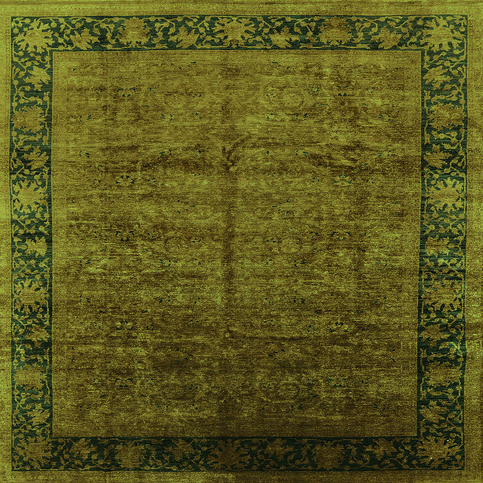 Square Machine Washable Oriental Green Industrial Area Rugs, wshurb1684grn