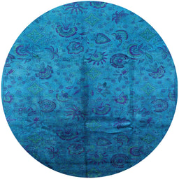 Round Mid-Century Modern Deep Sky Blue Oriental Rug, urb1685