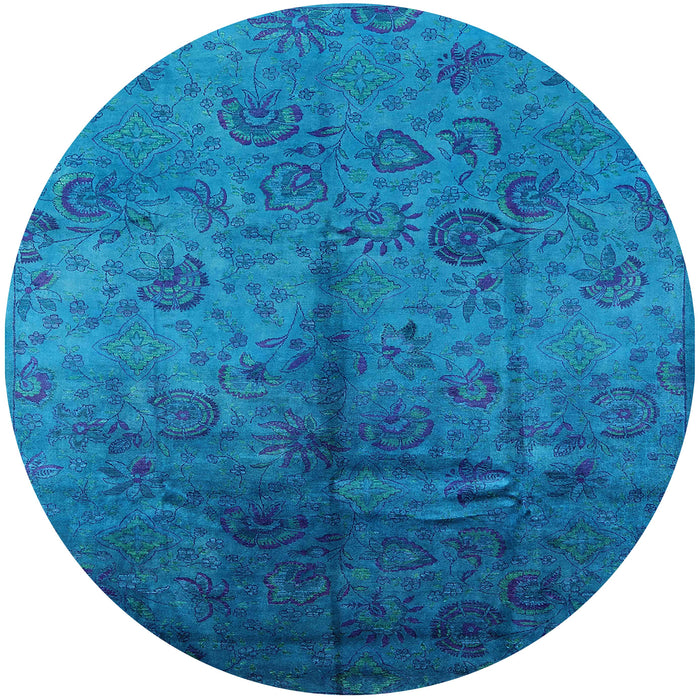 Round Mid-Century Modern Deep Sky Blue Oriental Rug, urb1685