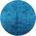 Round Mid-Century Modern Deep Sky Blue Oriental Rug, urb1685