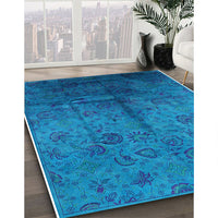 Mid-Century Modern Deep Sky Blue Oriental Rug, urb1685