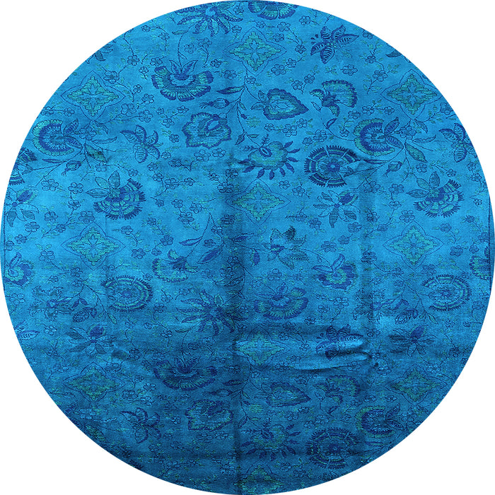 Round Machine Washable Oriental Light Blue Industrial Rug, wshurb1685lblu