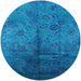 Round Machine Washable Industrial Modern Deep Sky Blue Rug, wshurb1685