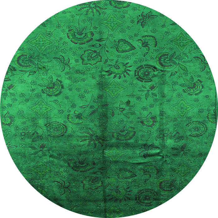 Round Machine Washable Oriental Green Industrial Area Rugs, wshurb1685grn