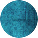 Round Oriental Turquoise Industrial Rug, urb1685turq