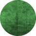 Round Machine Washable Oriental Emerald Green Industrial Area Rugs, wshurb1685emgrn