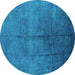 Round Oriental Turquoise Industrial Rug, urb1686turq