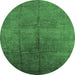 Round Machine Washable Oriental Emerald Green Industrial Area Rugs, wshurb1686emgrn