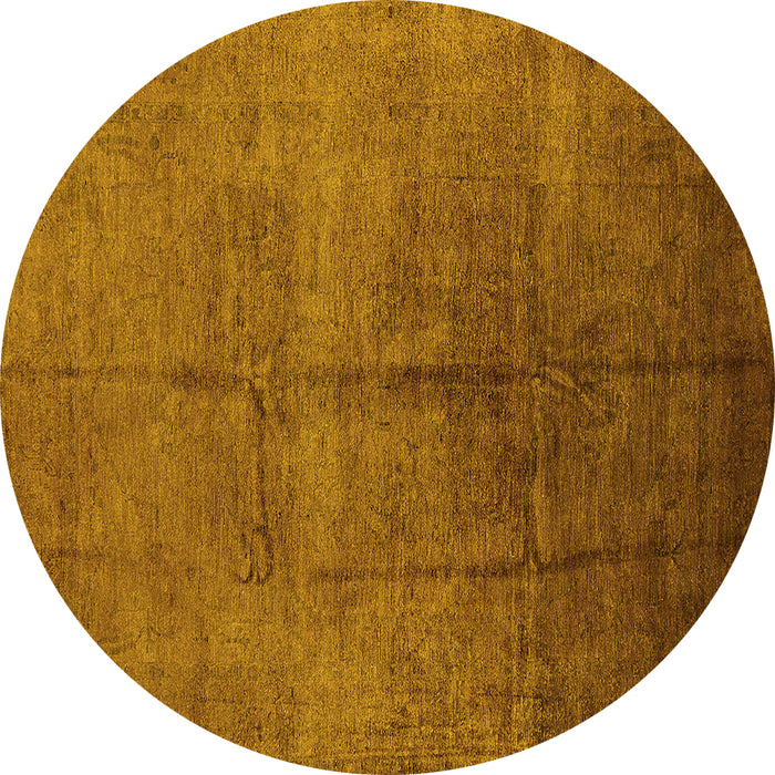 Round Machine Washable Oriental Yellow Industrial Rug, wshurb1686yw