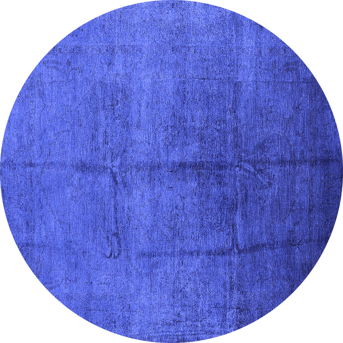 Round Machine Washable Oriental Blue Industrial Rug, wshurb1686blu