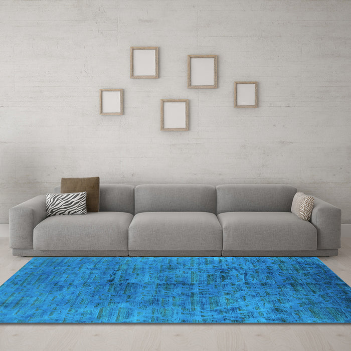 Machine Washable Oriental Light Blue Industrial Rug in a Living Room, wshurb1687lblu