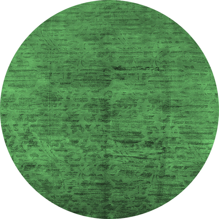Round Oriental Emerald Green Industrial Rug, urb1687emgrn