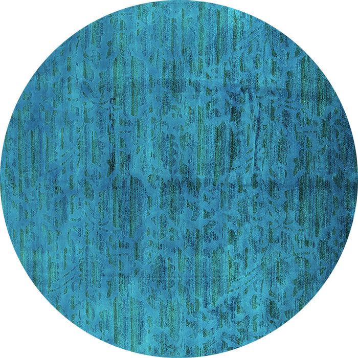 Round Machine Washable Oriental Turquoise Industrial Area Rugs, wshurb1687turq