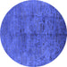 Round Machine Washable Oriental Blue Industrial Rug, wshurb1687blu