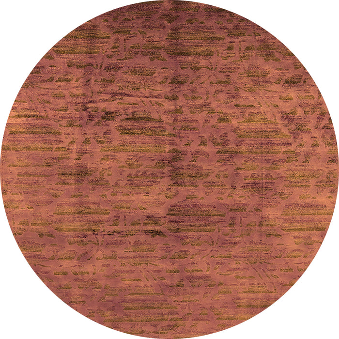 Round Machine Washable Oriental Orange Industrial Area Rugs, wshurb1687org