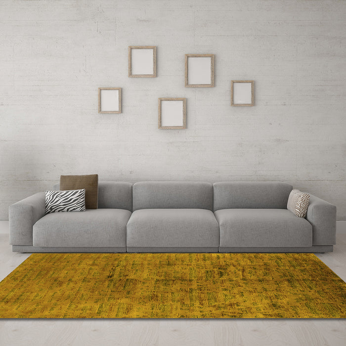 Machine Washable Oriental Yellow Industrial Rug in a Living Room, wshurb1687yw