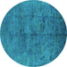 Round Oriental Turquoise Industrial Rug, urb1687turq