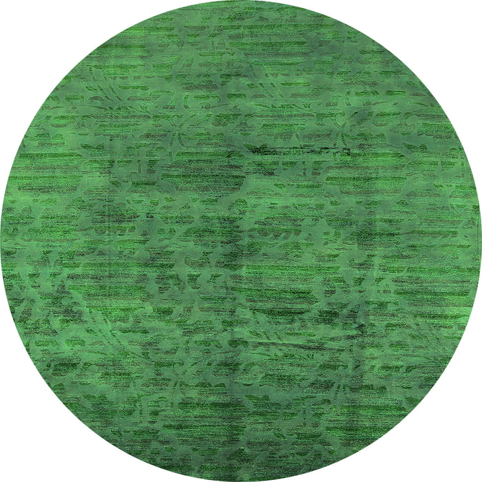 Round Machine Washable Oriental Green Industrial Area Rugs, wshurb1687grn