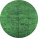 Round Machine Washable Oriental Green Industrial Area Rugs, wshurb1687grn