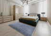 Mid-Century Modern Azure Blue Oriental Rug in a Bedroom, urb1688