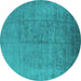 Round Oriental Turquoise Industrial Rug, urb1688turq