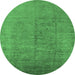 Round Machine Washable Oriental Emerald Green Industrial Area Rugs, wshurb1688emgrn