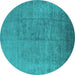 Round Machine Washable Oriental Turquoise Industrial Area Rugs, wshurb1688turq