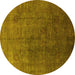 Round Machine Washable Oriental Yellow Industrial Rug, wshurb1689yw