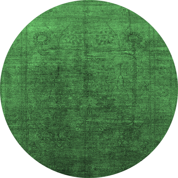 Round Machine Washable Oriental Emerald Green Industrial Area Rugs, wshurb1689emgrn
