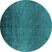 Round Oriental Turquoise Industrial Rug, urb1690turq