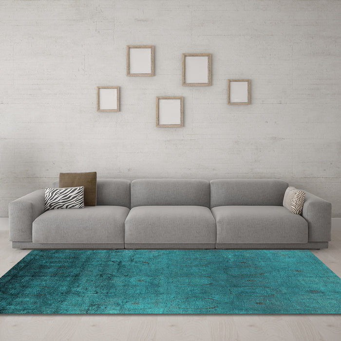 Machine Washable Oriental Turquoise Industrial Area Rugs in a Living Room,, wshurb1690turq