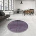 Round Mid-Century Modern Plum Purple Oriental Rug in a Office, urb1690