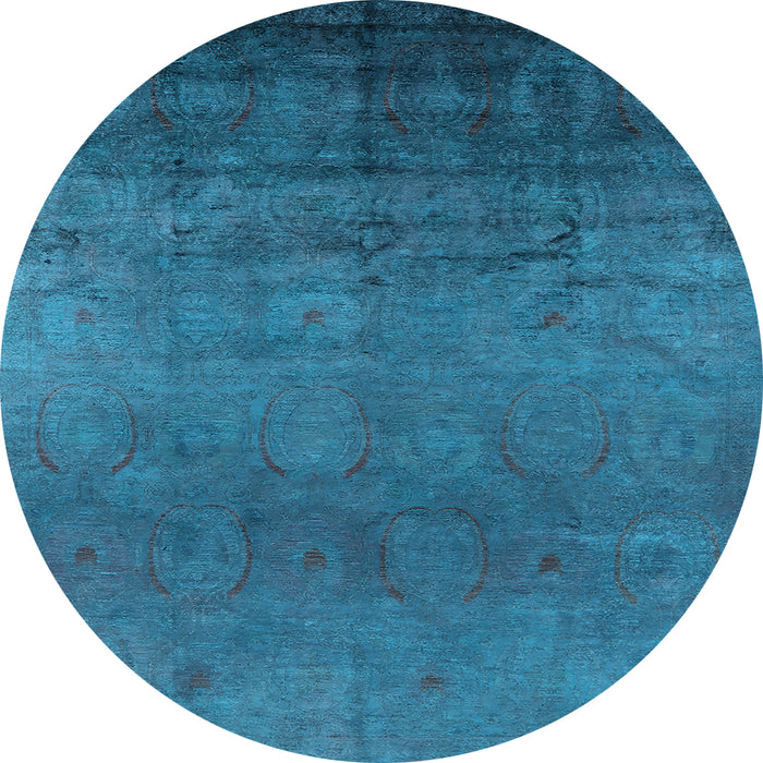 Round Machine Washable Oriental Light Blue Industrial Rug, wshurb1690lblu