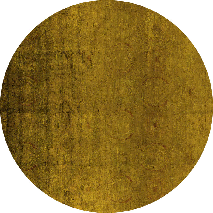 Round Machine Washable Oriental Yellow Industrial Rug, wshurb1690yw