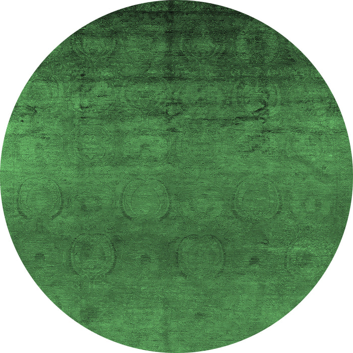 Round Machine Washable Oriental Emerald Green Industrial Area Rugs, wshurb1690emgrn