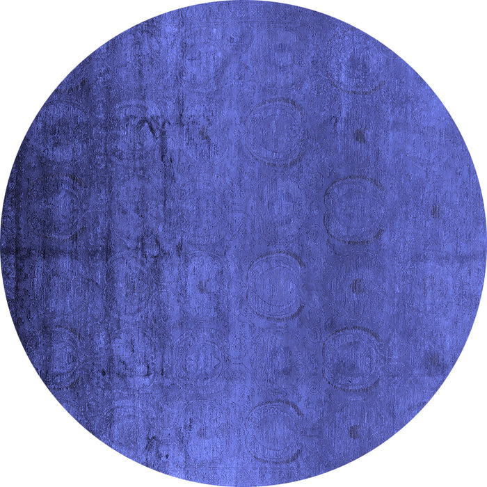 Round Machine Washable Oriental Blue Industrial Rug, wshurb1690blu