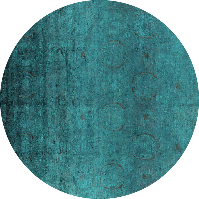 Round Machine Washable Oriental Turquoise Industrial Area Rugs, wshurb1690turq