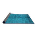 Sideview of Mid-Century Modern Deep Sky Blue Oriental Rug, urb1691