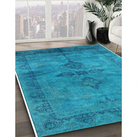 Mid-Century Modern Deep Sky Blue Oriental Rug, urb1691