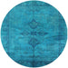 Round Mid-Century Modern Deep Sky Blue Oriental Rug, urb1691