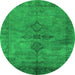 Round Machine Washable Oriental Green Industrial Area Rugs, wshurb1691grn