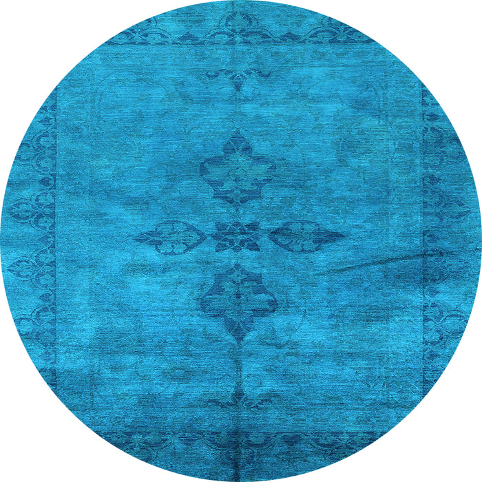 Round Machine Washable Oriental Light Blue Industrial Rug, wshurb1691lblu