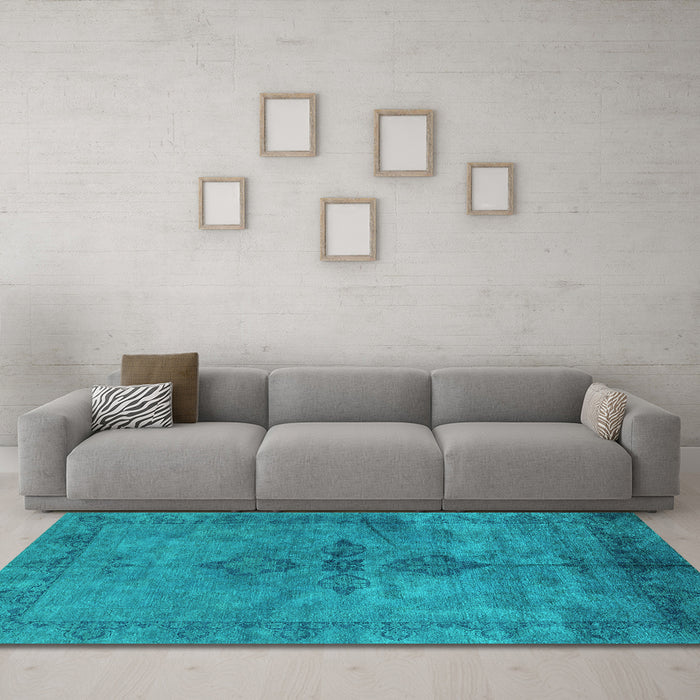 Machine Washable Oriental Turquoise Industrial Area Rugs in a Living Room,, wshurb1691turq