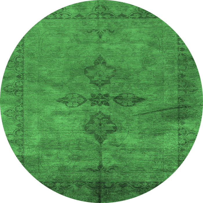 Round Oriental Emerald Green Industrial Rug, urb1691emgrn