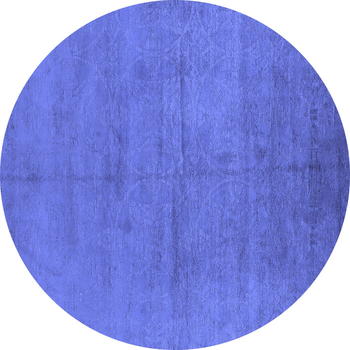 Round Machine Washable Oriental Blue Industrial Rug, wshurb1692blu
